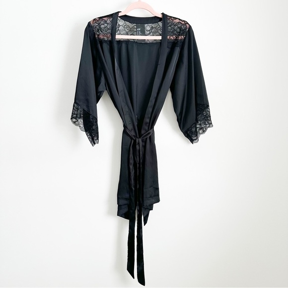 H&M Black Lace Satin Robe sz XS/S - Picture 4 of 9